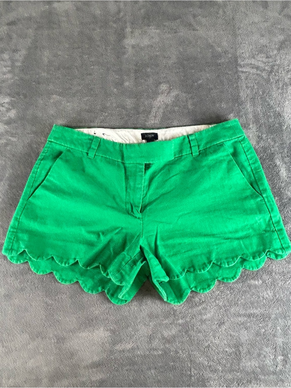 J Crew Scalloped Hem Shorts Womens 10 Kelly Green Linen Cotton Blend Summer EUC